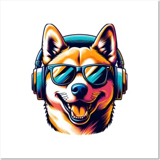 Jindo Smiling DJ with Headphones and Sunglasses Posters and Art